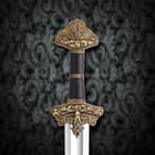 Leif Erikson Replica Sword With Scabbard - High Carbon Steel Blade, Wide Fuller, Leather-Wrapped Handle, Sculpted Guard