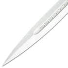 A close-up of the sword's blade tip