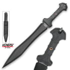 Combat Commander gladiator sword has a black carbon steel blade and black TPR rubberized handle. 