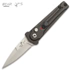 Bold Action III Satin Stiletto Knife - Automatic Opening, Sandvik 14C28N Stainless Steel Blade, Anodized Aluminum Handle
