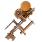 Brass Sextant With Leather Case - Unpolished Brass And Glass Construction - Dimensions 4 1/4”x 4 1/4”x 2 1/4”