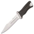 Delta Defender Dive Knife With Belt And Sheath - Stainless Steel Blade, Ridged ABS And TPR Handle, Sawback Serrations - Length 9 3/4”