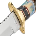 Timber Rattler Raindance Bowie / Fixed Blade Hunting Knife - 420 Stainless Steel - Genuine Bone and Pakkwood Handle with Carved Accents - Leather Sheath - Collecting, Field Use, Display and More - 12"