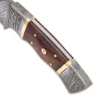 Timber Wolf Alpine Fixed Blade Knife With Sheath - Damascus Steel Blade, Wooden Handle, Brass Accents - Length 9”
