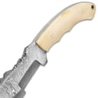 Timber Wolf Piranha Knife With Sheath - Damascus Steel Blade, Sawback, Natural Bone Handle - Length 10”