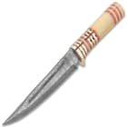 Timber Wolf Phoenician Knife With Sheath - Stainless Steel Blade, Etched Fire Pattern, Bone Handle - Length 12”
