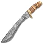 Timber Wolf Primeval Canyon Machete And Sheath - Damascus Steel Blade, Walnut Wood Handle, Brass Handguard - Length 15 1/4”