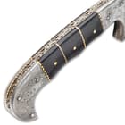 Timber Wolf Osiris Machete - Damascus Steel Blade, Wooden Handle Scales, Filework, Brass Pins, Damascus Steel Pommel - Length 18”