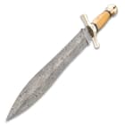 Timber Wolf Sumerian Dagger With Sheath - Damascus Steel Blade, Wooden Handle, Brass Handguard And Pommel - Length 16”