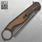 The folding razor knife is 7”, when closed, 11 3/4” in overall length and has a sturdy metal pocket clip for ease of carry