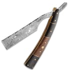 Kriegar Gentleman’s Wooden Pocket Razor Knife With Sheath - Damascus Steel Blade, Fileworked, Wooden Handle, Extended Tang