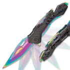 Rampage® Rainbow Atomica Assisted Opening Pocket Knife - Stainless Steel Blade, Aluminum Handle, Bottle Opener, Pocket Clip - Closed 4 3/4”