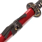 Shinwa Crimson Warrior Katana With Scabbard - 1045 High Carbon Steel Blade, Genuine Rayskin, Brass Habaki - Length 41 1/4”