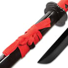 Black And Red Dojo Training Katana - Black Stainless Steel Blade, Red Cord Wrapped Handle, Lacquered Wooden Scabbard - Length 38”