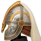 Flowing down from the crest of the helm is an imitation horse hair tail accent just like the one on the movie prop