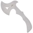 The axe is 12” overall with a curved edge and a trigger-grip design