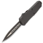 Ghost Series Black Double Edge OTF Knife - Stainless Steel Blade, Metal Alloy Handle, Pocket Clip - Length 9”