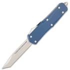 It has a penetrating, razor-sharp 3 1/2” stainless steel tanto blade with a satin finish and weight-reducing thru-holes