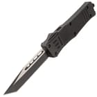 Phantom Series Black OTF Tanto Knife - Stainless Steel Blade, Two-Tone Finish, Metal Alloy Handle, Pocket Clip - Length 9 2/5”