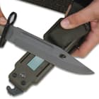 M-9 Bayonet Knife With Sheath - Stainless Steel Blade, Non-Reflective Finish, Serrated Spine, TPU Handle With Bayonet Clip - Length 12”