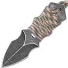 Black Legion Spearhead Neck Knife With Sheath - Solid Stainless Steel Construction, Stonewashed Finish, Paracord Wrapped Handle - Length 4 3/4”