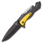 SHTF Yellow Jacket Assisted Opening Pocket Knife - Stainless Steel Titanium Coated Blade, Aluminum Handle, Window Breaker, Bottle Opener