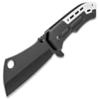 Goliath Cleaver Pocket Knife - Stainless Steel Blade, Non-Reflective Finish, Aluminum Handle, Pocket Clip - Length 9 1/2”