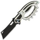 Black Road Warrior Folding Trench Knife - 3Cr13 Stainless Steel Blade, Metal And ABS Handle, Spikes, Pocket Clip - Closed Length 5 1/2”