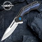 Hibben Hurricane Pocket Knife - 7Cr17 Stainless Steel Blade, CNC Machined, Ball Bearings, Blue And Black G10 Handle Scales