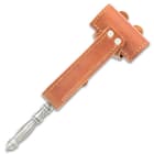 The 9 1/2” overall gavel comes with a genuine leather belt sheath that protects the head and is secured with snaps