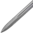 The handle has a brown wooden knob and is wrapped, Samurai sword-style, in faux rayskin and genuine brown leather