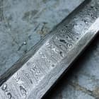 Timber Wolf Saga Handmade Double Edged Sword - Hand Forged Damascus Steel - Walnut, Camel Bone - Gladius Style Profile - Genuine Leather Belt Scabbard - 30"