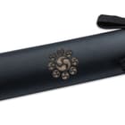 The 39” overall katana slides smoothly into a matte black scabbard with a carved gankyil design to match the tsuba