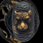 It has an antiqued brass, round tsuba with an intricately detailed tiger in an open design and a pommel to match