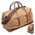 Outback Traveler Duffel Bag - Canvas Construction, Soft Lining, Spacious Interior, Leather Accents, Multiple Pockets, Metal Hardware