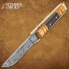 Timber Wolf Brass Barrister Pocket Knife - Damascus Steel Blade, Wooden Handle, Brass Pins and Liners - Closed 4 1/2”
