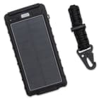 The 5 3/4” x 2 3/4” electronic device charger and power bank also features an emergency LED light and comes with a survival lanyard