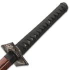 Shinwa Abyss Handmade Katana / Samurai Sword - Double-Edged; Hand Forged Black Damascus Steel - Razor Sharp, Full Tang - Fully Functional, Battle Ready, Ninja Sleek - Dragon Tsuba 