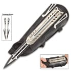 The Enforcer Tactical Gauntlet And Throwing Knives- Stainless Steel Blades, PU And Nylon Canvas Arm Sheath - Length 13 1/2”