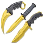 Black Legion Solar Gold Triple Knife Set - Karambit, Hunter Knife, Survival Knife, Stainless Steel Blades, TPU Handles, Nylon Sheaths