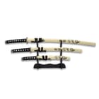Kojiro Dragon Warrior Three-Piece Sword Set - 1045 Carbon Steel Display Blades, Cord-Wrapped Handles, Wooden Scabbards