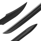 Close up image of the blades on the Training Katana Sword, Training Spartan Sword, and Training Dagger included in the Eastern Traditions Set.