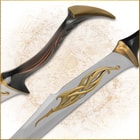 Close up of details on the blade and handle of sword