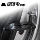 Full image of Car Door Step hooked onto a vehicle and shows the weight capacity.
