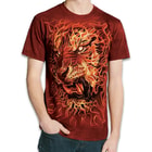 Fire Tiger Red T-Shirt - Pre-Shrunk 100 Percent Cotton, Soft Feel, Classic Fit, Hand-Dyed, Reinforced Stitching