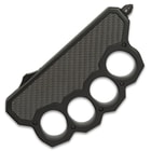 The knuckle handle is crafted of metal alloy to help maintain extreme toughness and it has a carbon fiber inlay pattern