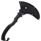 The 15 1/2” overall tactical sickle comes with a tough, black nylon sheath that protects the wickedly curved blade