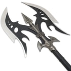 Kit Rae Black Legion Battle Axe - Stainless Steel Blades, Leather-Wrapped Handle, Metal Handle Accents, Includes Art Print - Length 35”