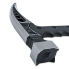 It has at cast stainless steel, two-toned black oxide-coated and polished head with a curved back spike and hammer head