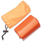 The reusable, emergency sleeping bag’s overall dimensions are 7’x3’ and packs neatly into a nylon carry pouch
